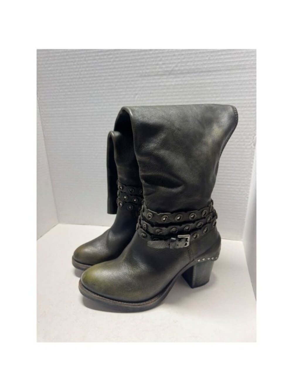 Felmini Premium Green Leather Studded Over The Knee Boots Portugal 36 6